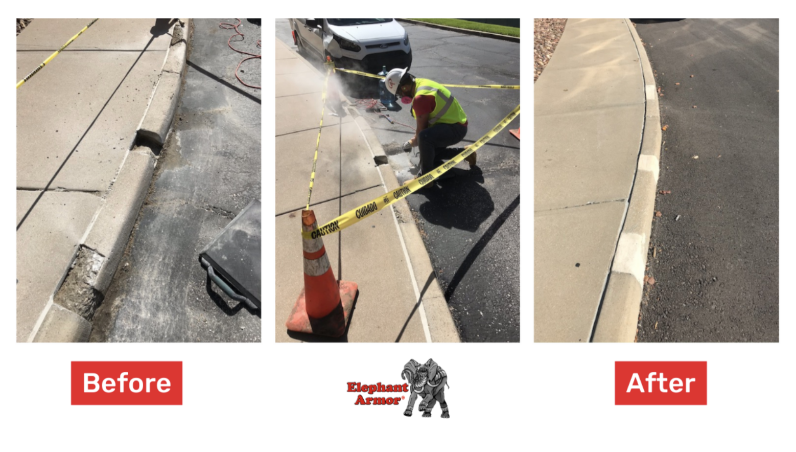 Before and after concrete repairs in Kansas City