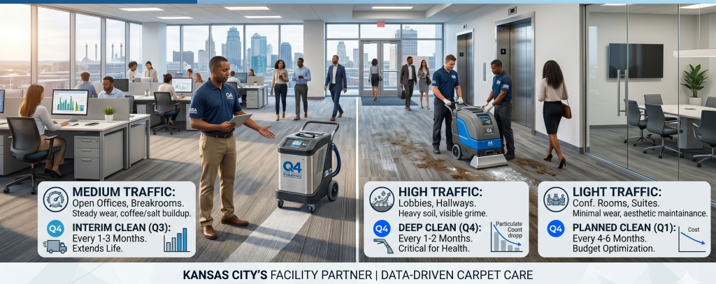 Office carpet deep cleaning frequency by traffic level